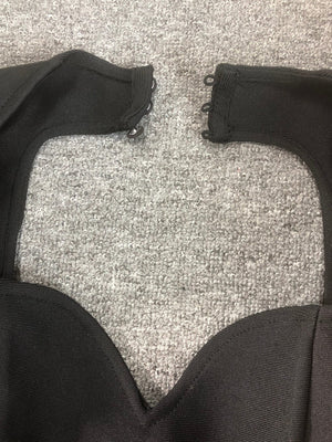 Black Midi Gown with 3D Floral Shoulder Pieces | Removable Shoulder Decoration | Elegant Slim-Fit Evening Dress