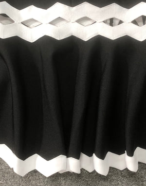 Black Strapless Mermaid Dress with White Wavy Trim | Slim-Fit Elegant Midi Evening Gown