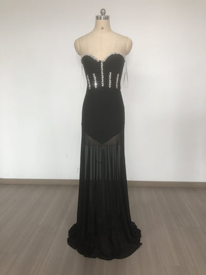 Black Rhinestone Cutout Corset Mermaid Gown with Train | Sexy Slim-Fit Evening Dress