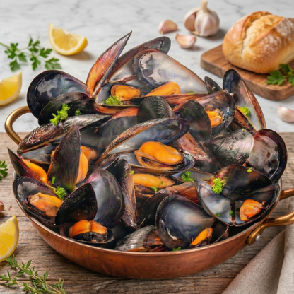 Frozen Blue Mussels in Half Shell – Rope-Cultured, Clean Profile