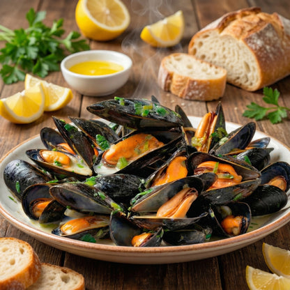 Frozen Blue Mussels in Half Shell – Rope-Cultured, Clean Profile